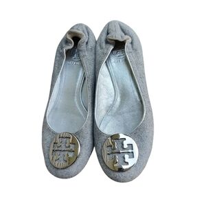 Tory Burch Silver and Gray Wool Loafers